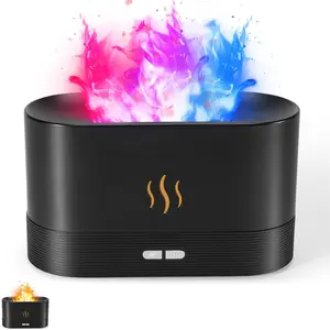 Colorful Flame Air Aroma Diffuser Humidifier, Upgraded 7 Flame Colors Noiseless Essential Oil Diffuser for Home,Office,Yoga with Auto-Off Protection 180mL (8Hours Black), Flame Effect