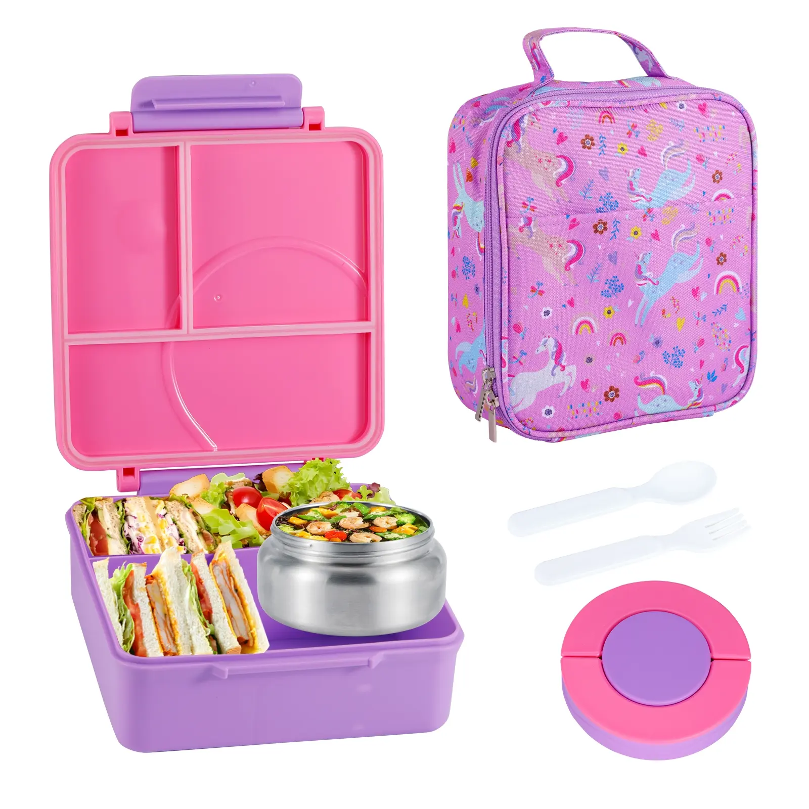 Bento Box Lunch Box Set with Thermos, 3-In-1 Leak-Proof Food Container, 8oz Soup Thermos & Insulated Lunch Bag, Back to School Gift for Kids