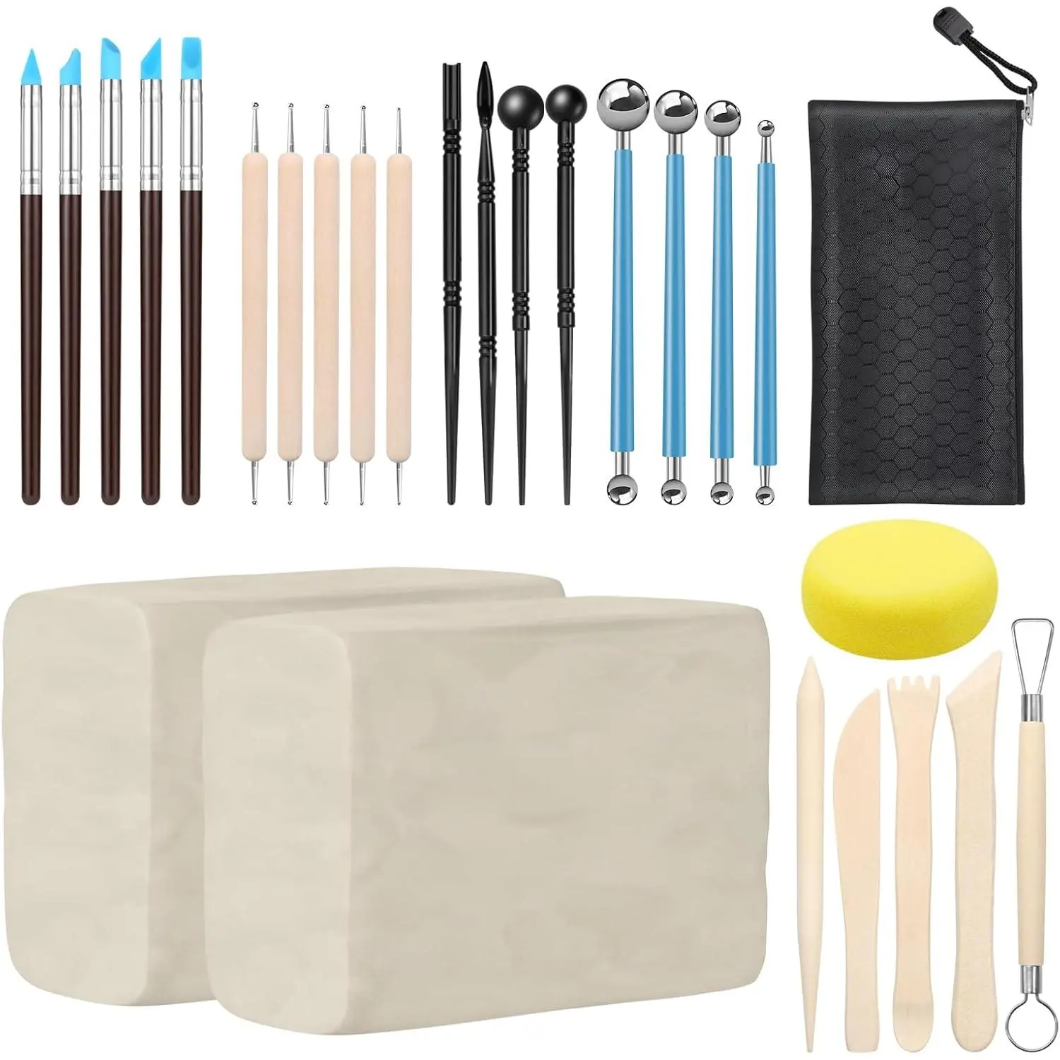 Premium Air Dry Clay Kit, 2.2LBs Natural White Pottery Clay with 25 Pcs Clay Sculpting Tools, Modeling Clay for Pottery Wheel & Craft Projects, Ideal for All Skill Levels (White & Tools)fidget toys