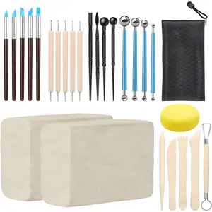 Premium Air Dry Clay Kit, 2.2LBs Natural White Pottery Clay with 25 Pcs Clay Sculpting Tools, Modeling Clay for Pottery Wheel & Craft Projects, Ideal for All Skill Levels (White & Tools)fidget toys
