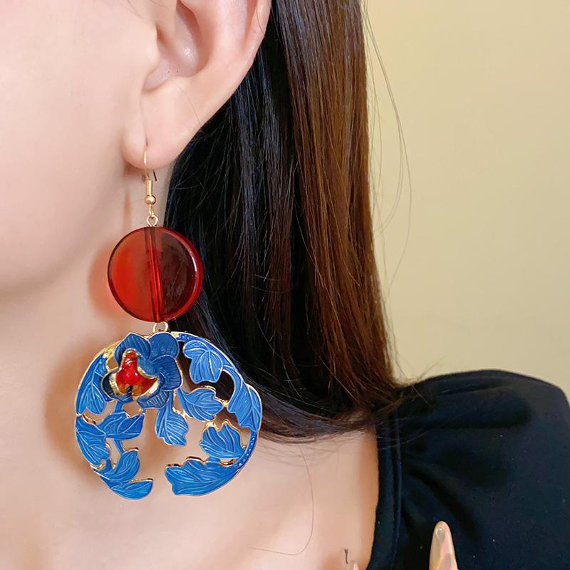 Silver Needle Resin Flower and Leaf Chinese Style Earrings, New Chinese Style Unique Design Ear Drops, Vintage Cheongsam New Style Jewelry for Women