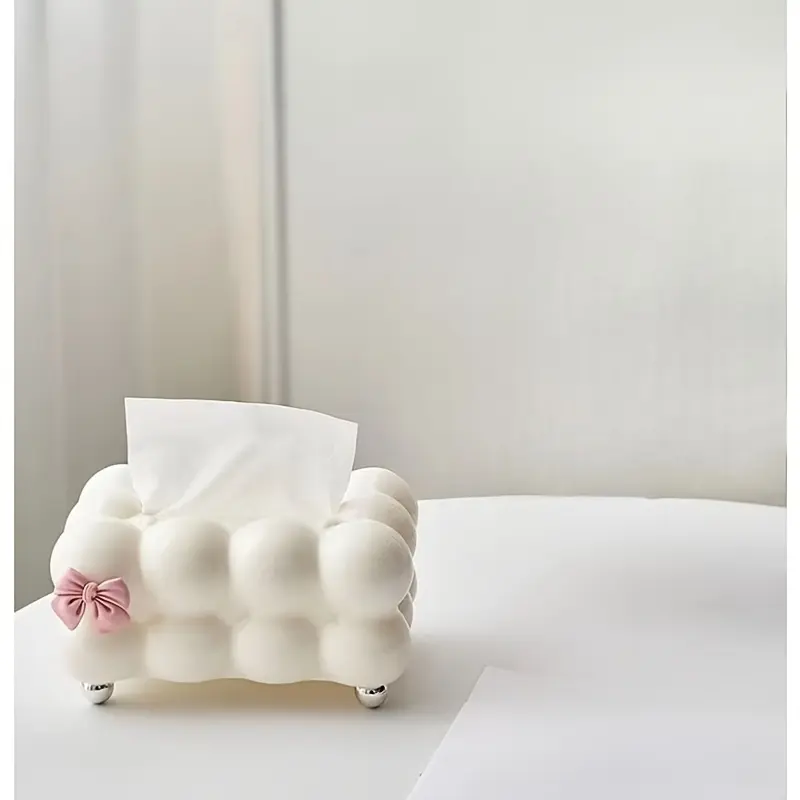 1 tissue box storage box - decorative tissue box with pink bow, practical plastic desktop organizer - bedroom, dining room, and living room home decoration