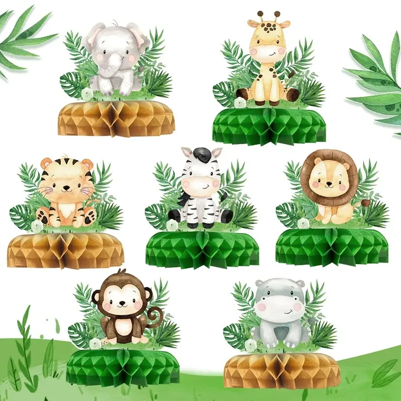 7pcs Jungle Animal Hive Decorations, DIY Party Table Centerpiece, Wild Animal Theme, Birthday Party Decoration Set, Home Wall Art, Decorations Supplies