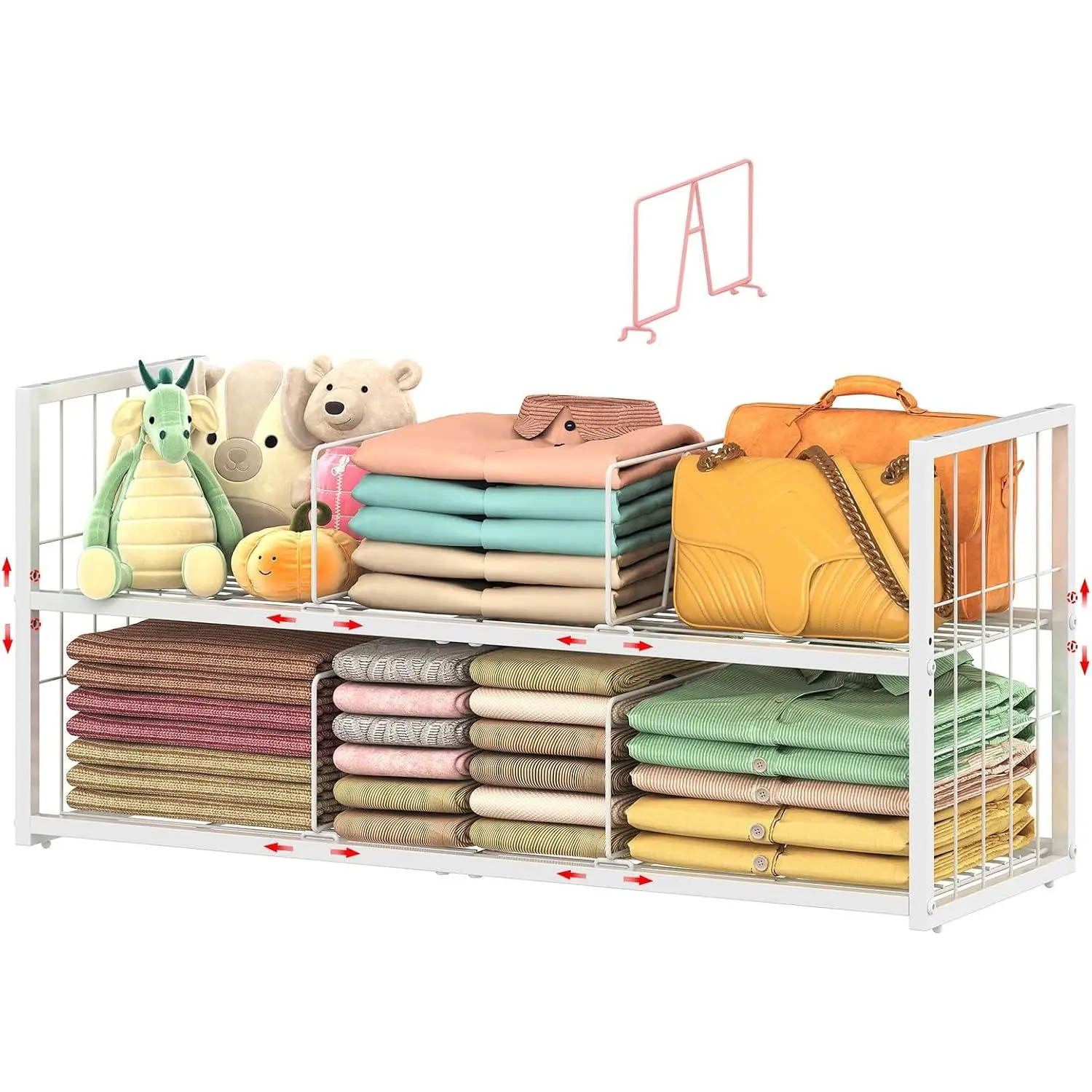 Stackable Closet Storage Shelf with Adjustable Divider | Closet Organizer and Storage Container for Clothe, Jean Pant Shirt Sweater Purse Shoe, Use in Bedroom RV Closet System, White