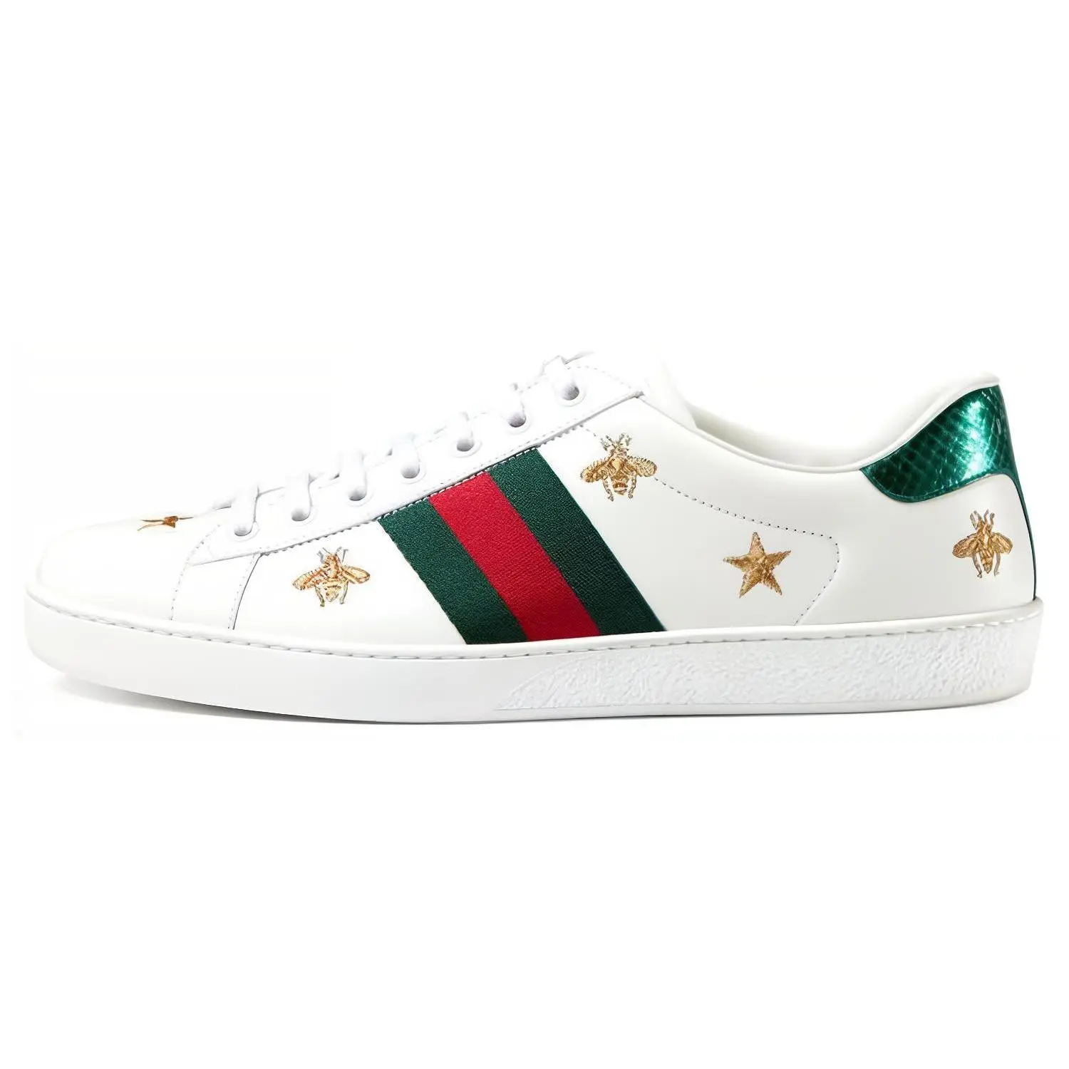 Gucci Ace Leather Sneakers for Men with Embroidered Bee Design in White Verifiable, with credentials and supporting global authentication