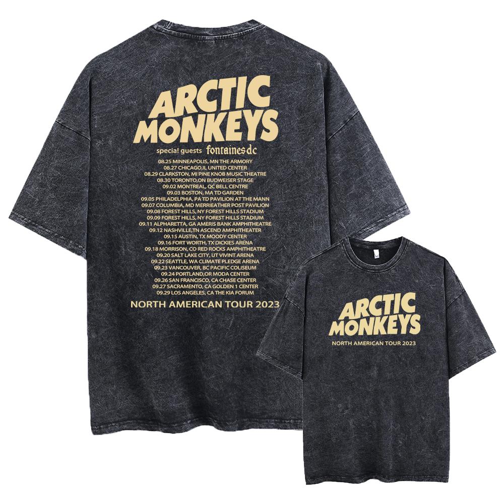 180g[100%cotton]Retro Rock Arctic Monkeys Music Album Graphic T-Shrit Men's Vintage Washed Oversized Short Sleeve T Shirt Y2k Hip Hop Streetwear
