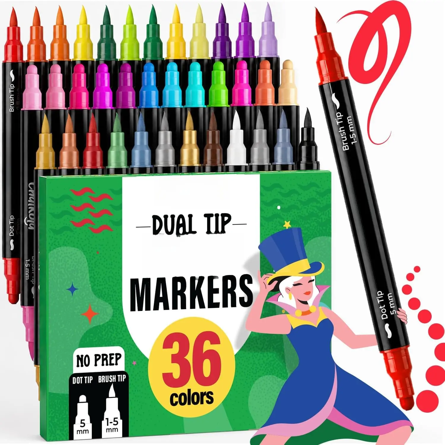 24 Chalk Ink Markers for Blackboard, Office Stationery Dual-Tip Writing Tools with Dot+Brush Tips and Multiple Colors