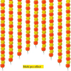 Marigold Garland for Decoration, Floral Hanging Decoration, 5 Pcs Long Strands Artificial Marigold Flowers for Diwali Party, Indian Weddings, Halloween, Christmas, Traditional Indian Decor