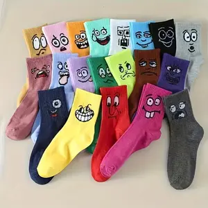 10 pairs of mixed and matched fun emoji printed medium tube socks | random cute emoji socks | comfortable and trendy socks, both teenagers and adults can wear