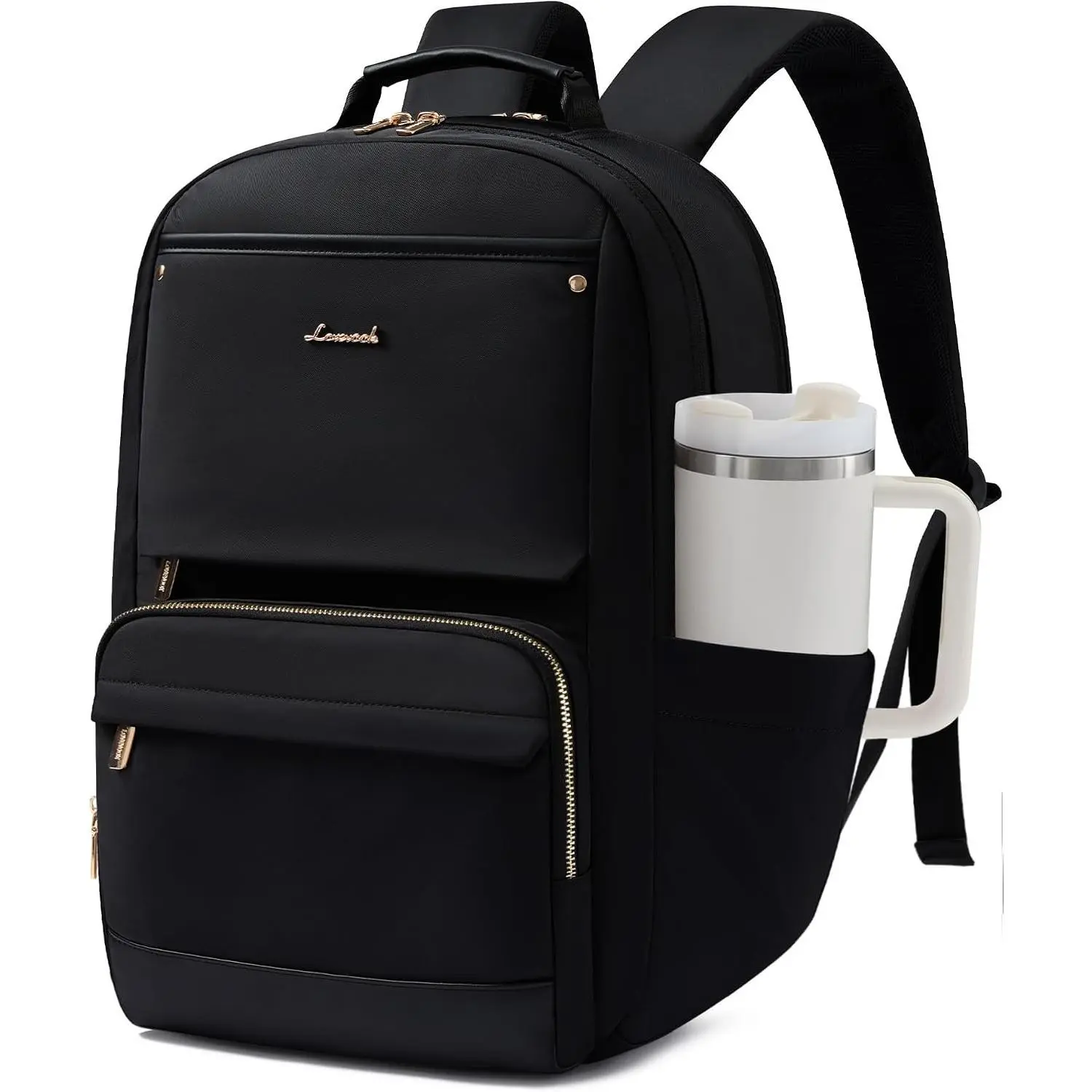 Laptop Backpack for Women with Large Capacity Cup Pocket, 15.6 inch Work Purse Travel Bag for Teacher Nurse, Waterproof Computer Business Back Pack, Cute Bookbag for College, BlackGift.