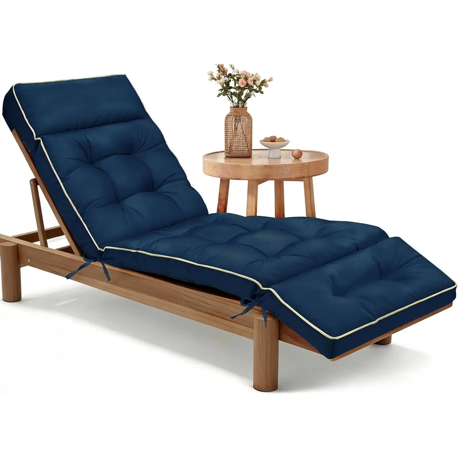 Chaise Lounge Cushion Outdoor, Memory Foam Replacement Patio Pool Lounge Chair Cushion with Ties for Outdoor Furniture, 74 x 22 x 4 Inch (Oxford Blue)