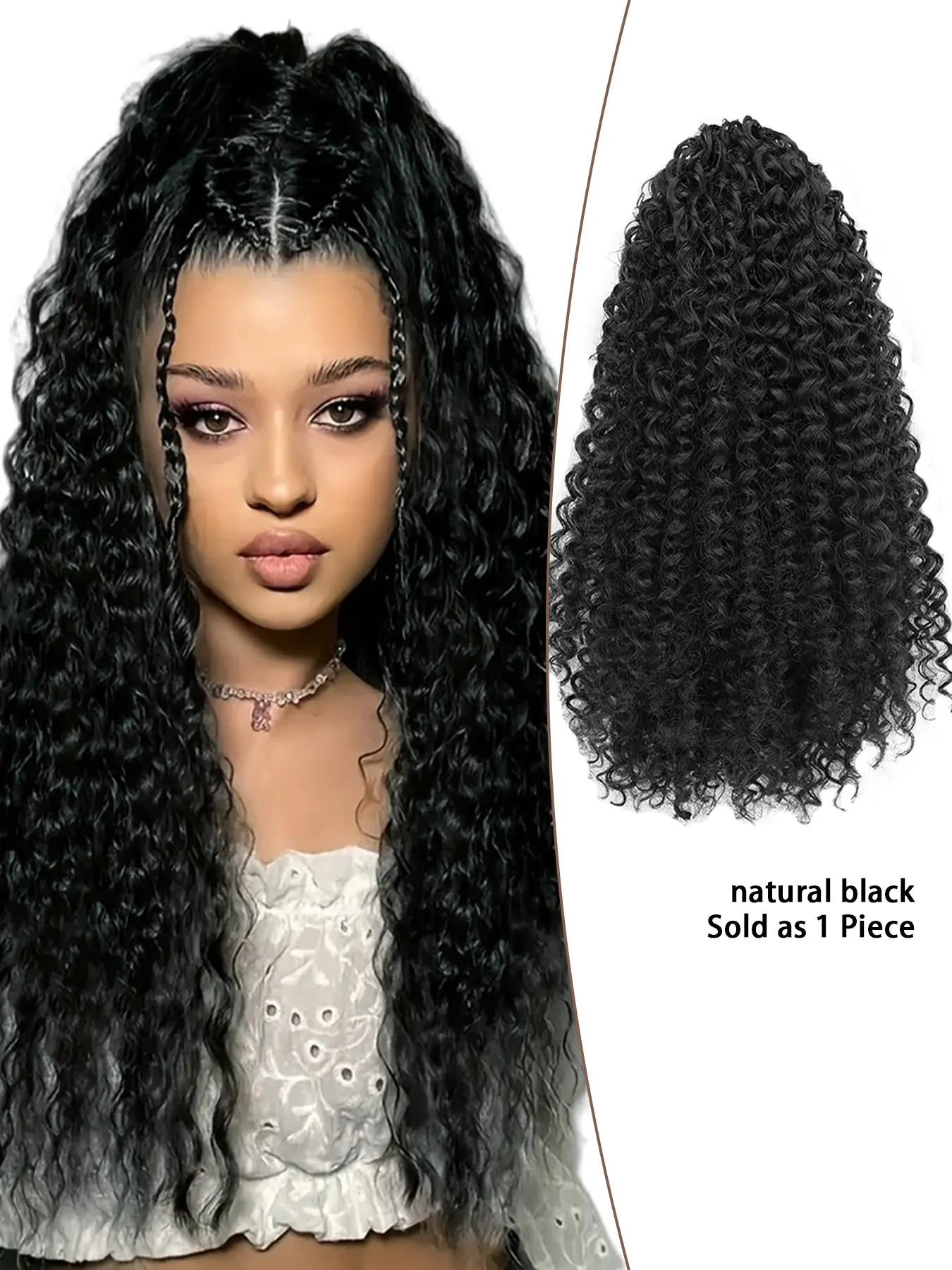 Drawstring Ponytail, Afro Curls Fashionable Synthetic Puffy Ponytail Hair Extensions, Black Curly Hairpiece for Women, Daily Use, Synthetic Hairpieces