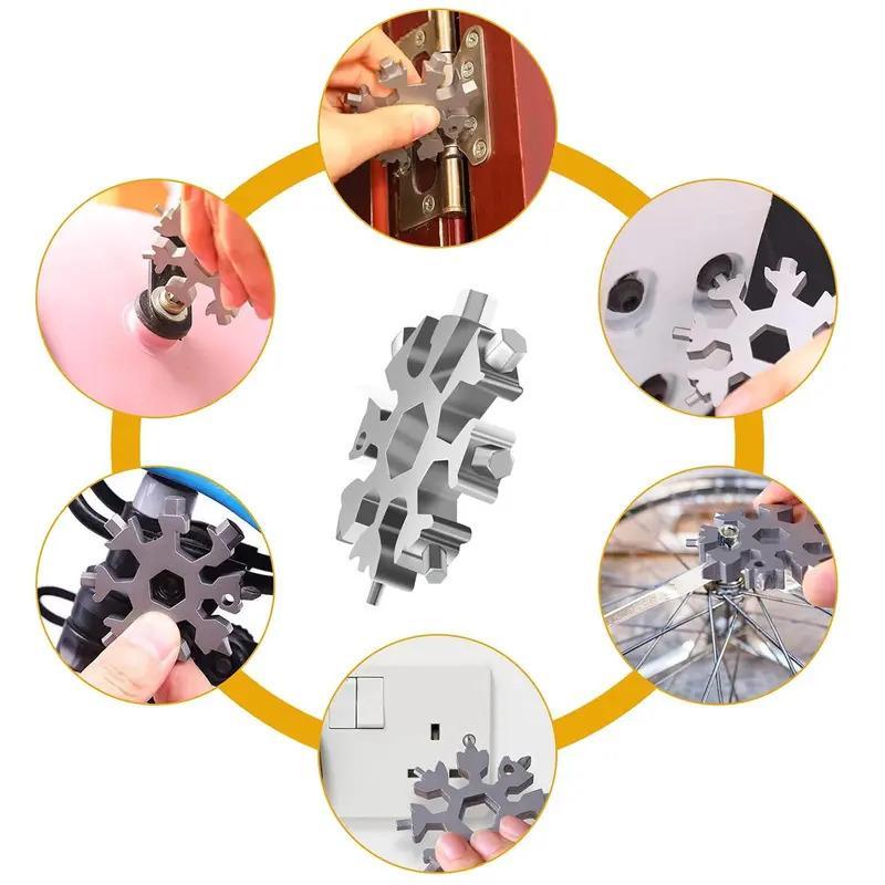 Viral 18-in-1 Snowflake Multi-tool  Stainless Steel Portable Wrench |   All-in-One Screwdriver & Bottle Opener |   Must-Have Survival Gadget Keychains