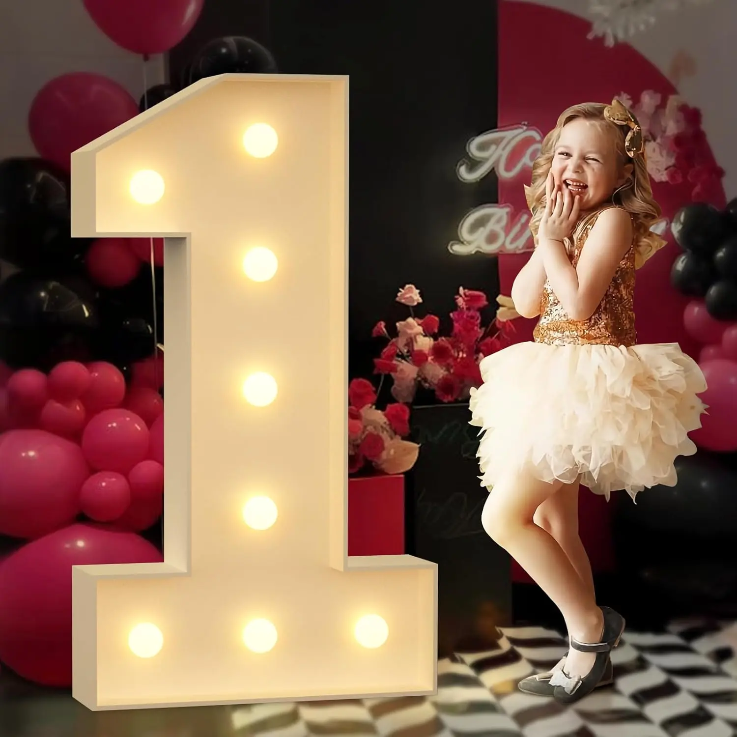 3FT Giant Light-Up Number 1 Pre-Cut Foamboard Kit, Birthday Decorations for 1st/21st Celebrations, Decor for Anniversary & 2026 Graduation