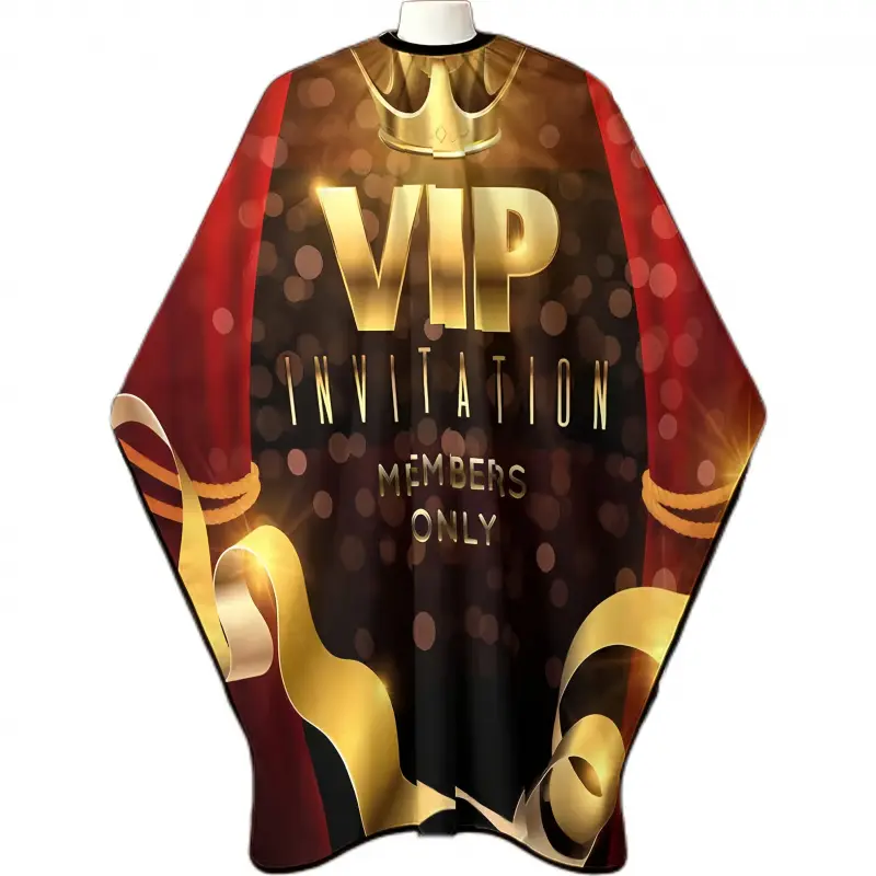 Golden Crown & Ribbon Print Barber Cape - Professional Sturdy Easy-Clean Salon Cape, Adjustable Neck Design for Quick On/Off, Durable Hairdressing Gown for Salons, Barber Supplies, Barber Accessories