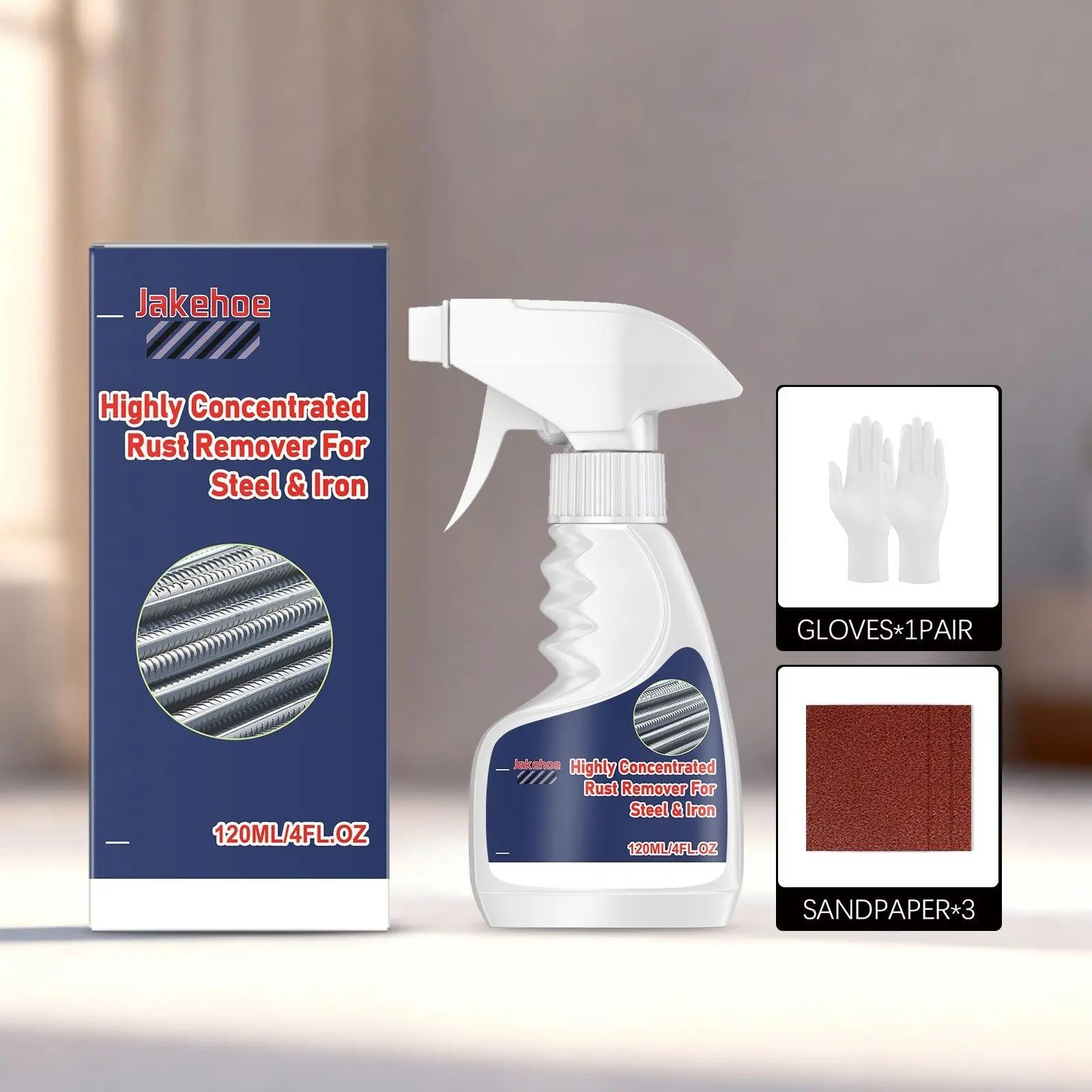 Rust Removal Kit (120ML + Gloves + Sandpaper), Gentle Formula, Effective Rust Removal, Iron Rust Cleaner, Machine Parts Cleaning, Kitchen Care, Surface Rust Treatment