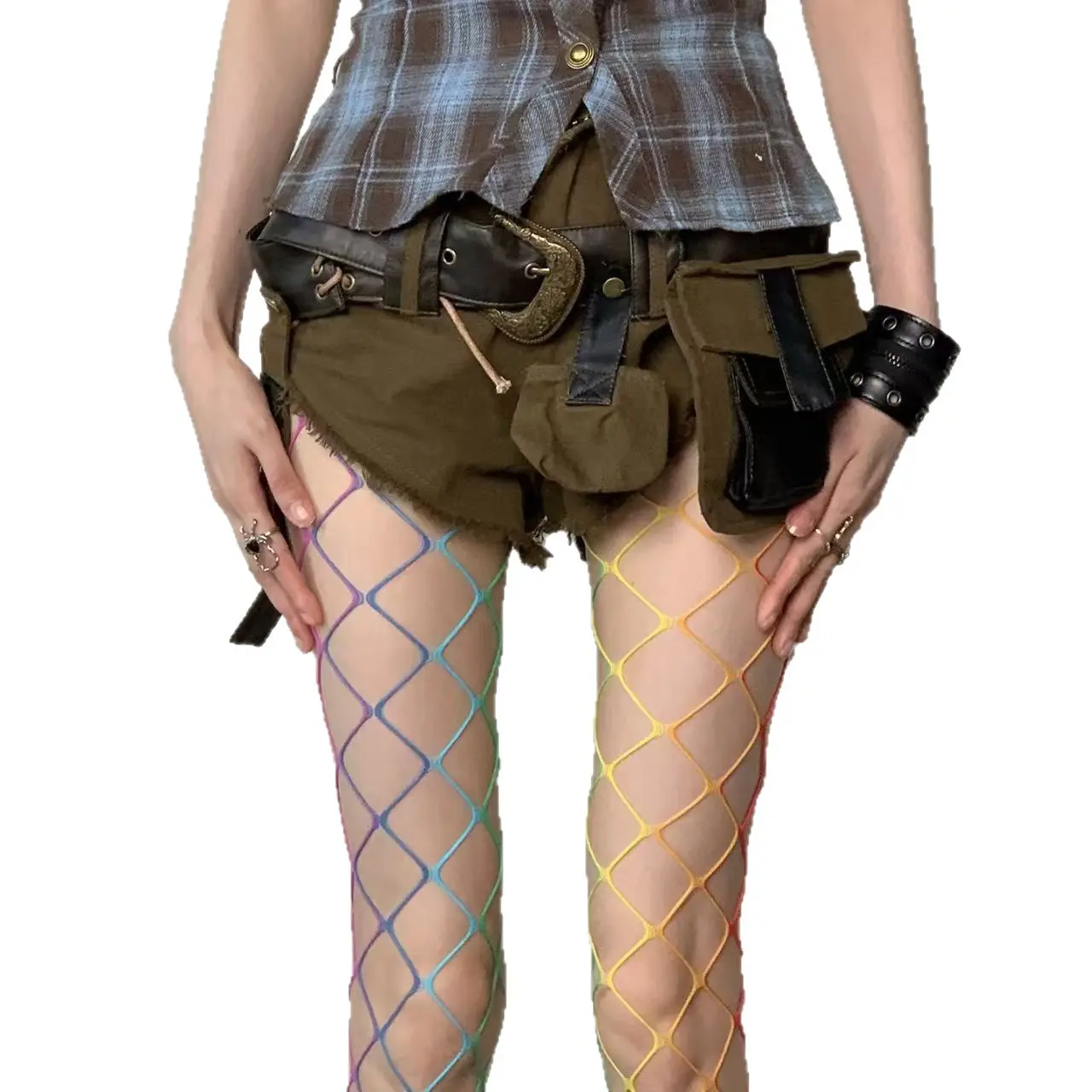 Women's 3-PCS Gradient Fishnet Stockings - Large Mesh Rainbow Socks, Multi-Size Sheer Grid Tights, Festival Party Wear, Sports & Outdoor Sun Protective Accessory, Festival Wear, Fishnet Grid, Mesh Tights, Women Pantyhose