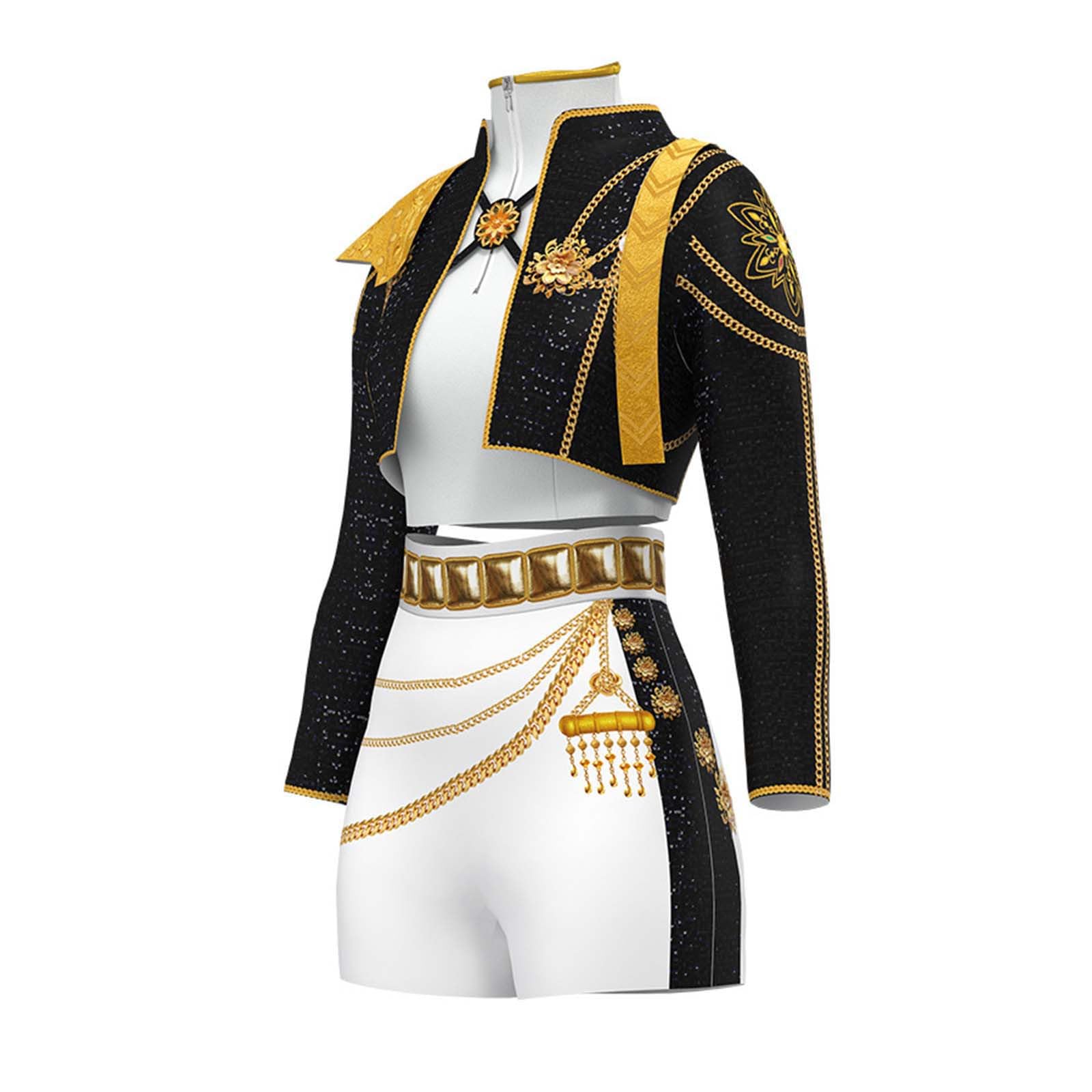 Fashion Pop Music Demon Hunter Costume 2-Piece Set: Embroidered Jacket and Plaid Skirt for Halloween, Dance Performance |         3-14 years old girls' children's clothing