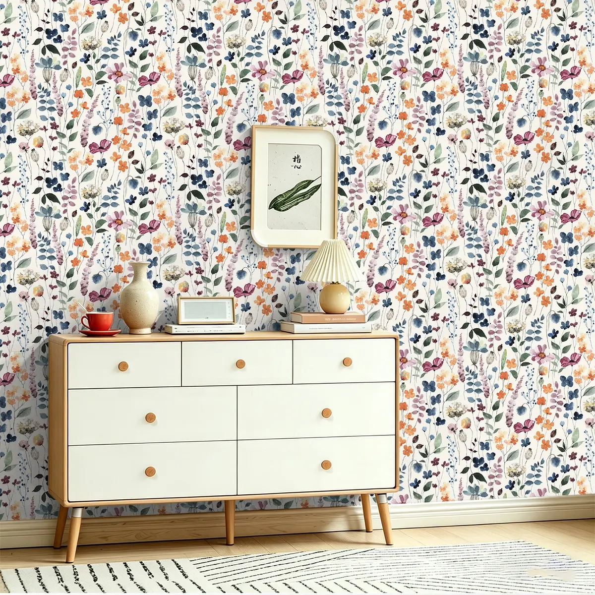 Pastel Wildflower Mix Peel Stick Wallpaper Soft Boho Floral Removable Apartment Decor