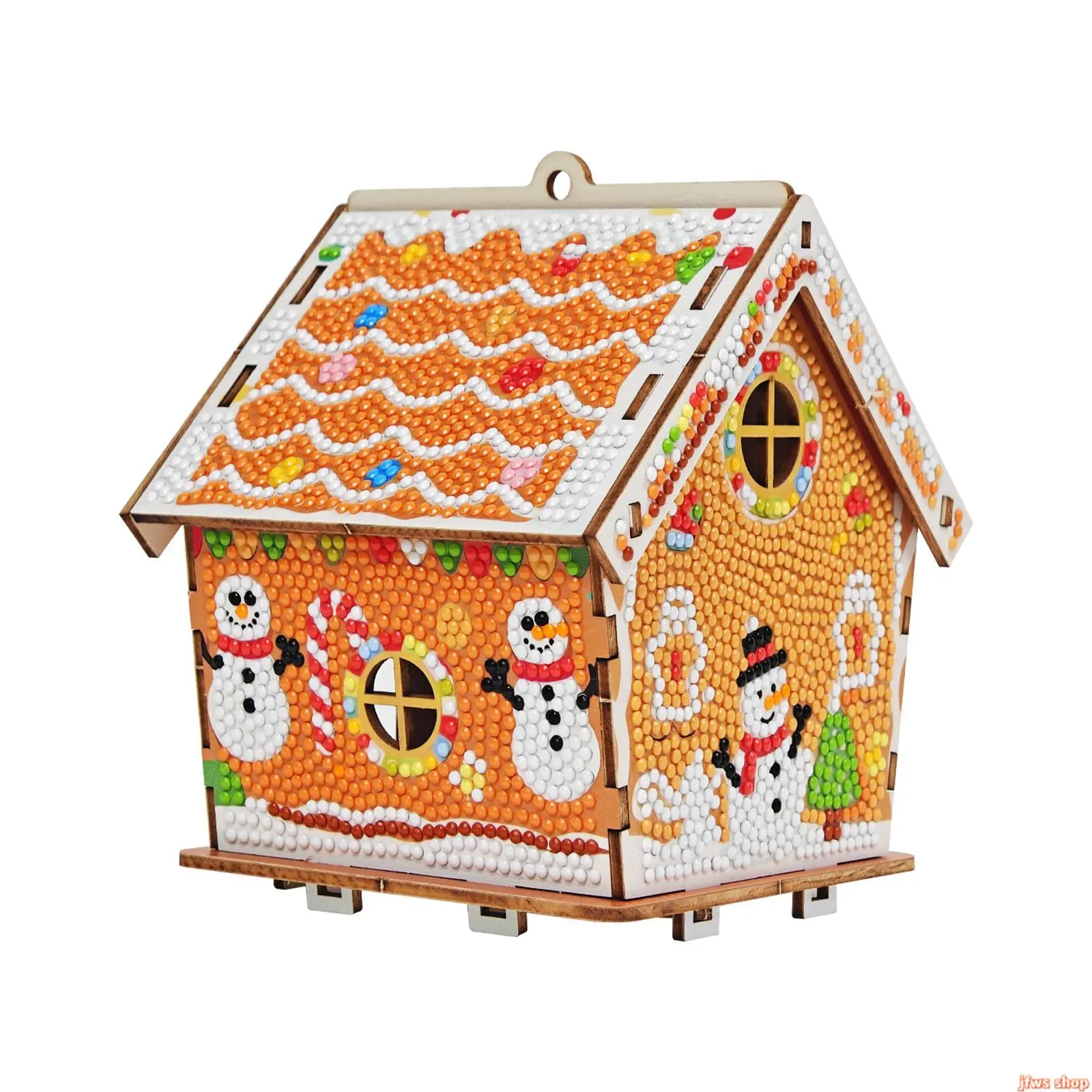 3D Diamond Art Gingerbread House Kit, Christmas Snowman Decor, Wooden Puzzle Craft