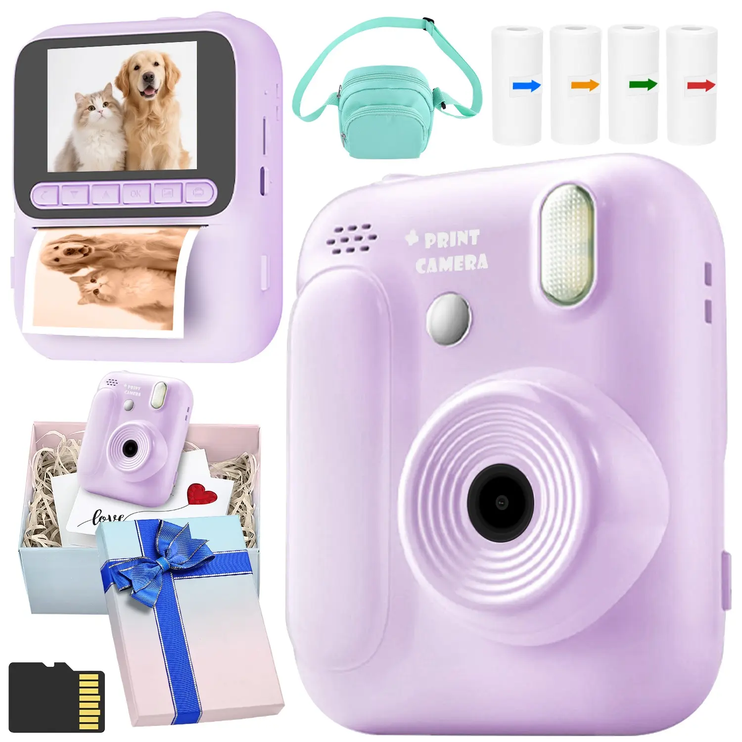 Instant Print Camera, Portable 48mp Ultra-Clear Photos, 1080P HD Video, 8x Zoom, Timelapse, Gift Box, Includes Paper & Case, 1300mah Battery