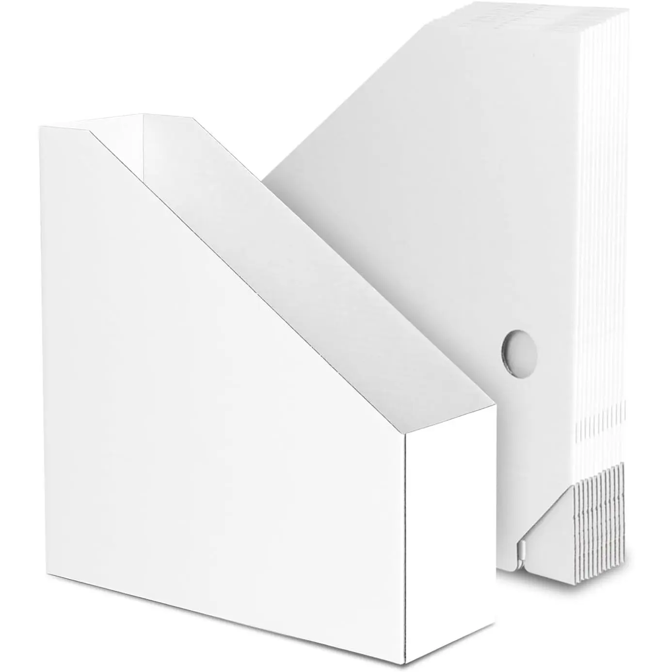 12-Pack White Cardboard Magazine File Holder with Label - Foldable Rectangular Storage Organizer, 10.2"x3.5"x10.6" Flat Base Organizer for Books, Documents