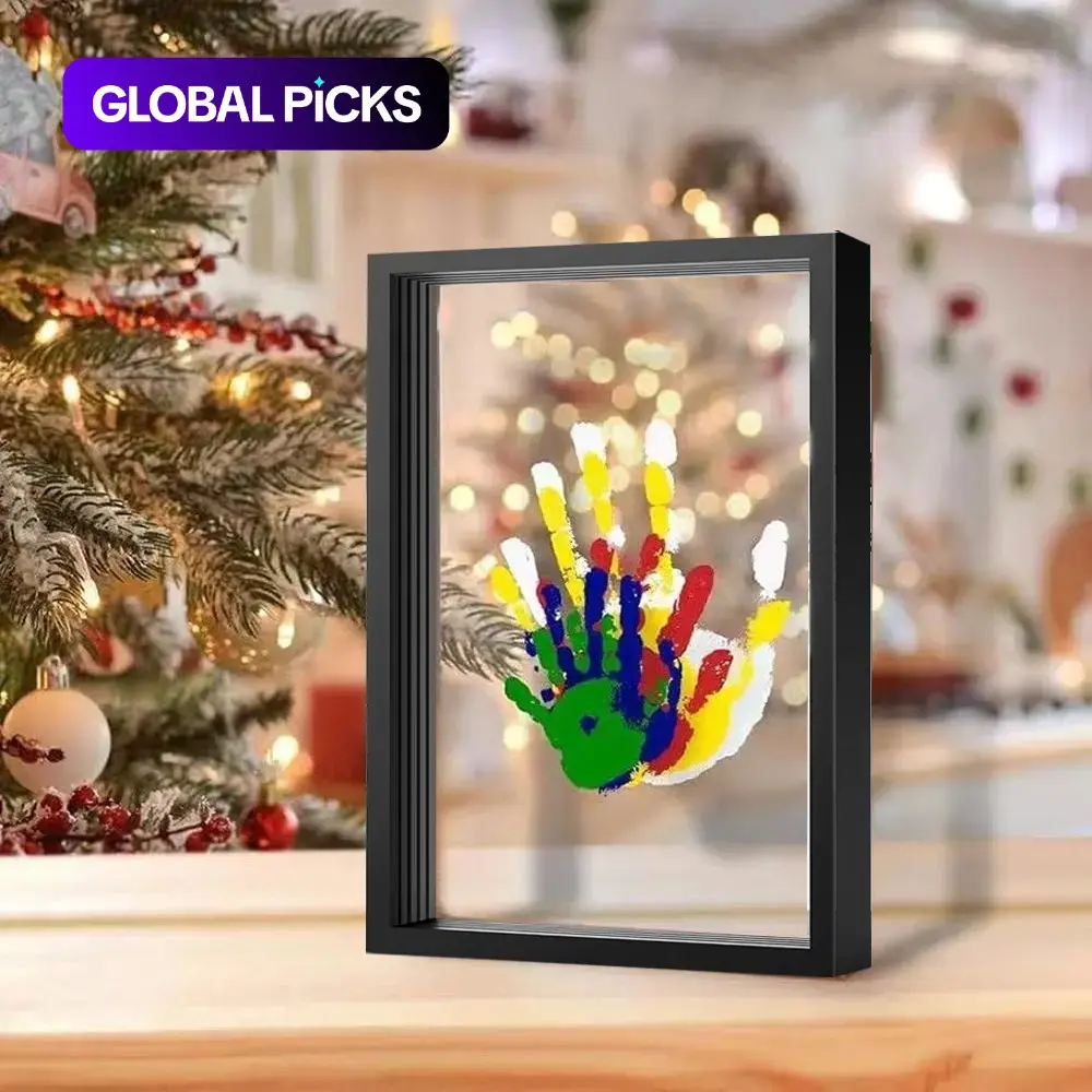 Wooden Transparent Handprint Frame Set, DIY Family Memorial Gift Kit, Acrylic Board, Colorful Paints, Holds Up to 4 Handprints, Modern Style #GLOBAL PICKS