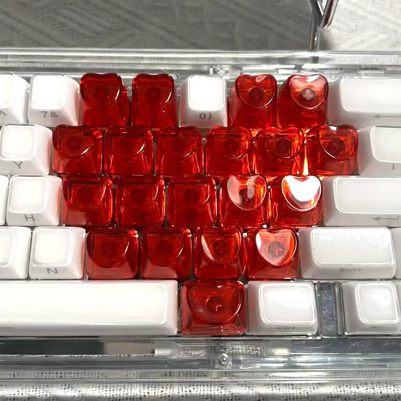 Transparent Glitter Heart Keycaps PC Material Cherry Profile Backlit Candy Clear Custom DIY Replacement Keycaps 21Pcs For MX Switch Mechanical Keyboard
