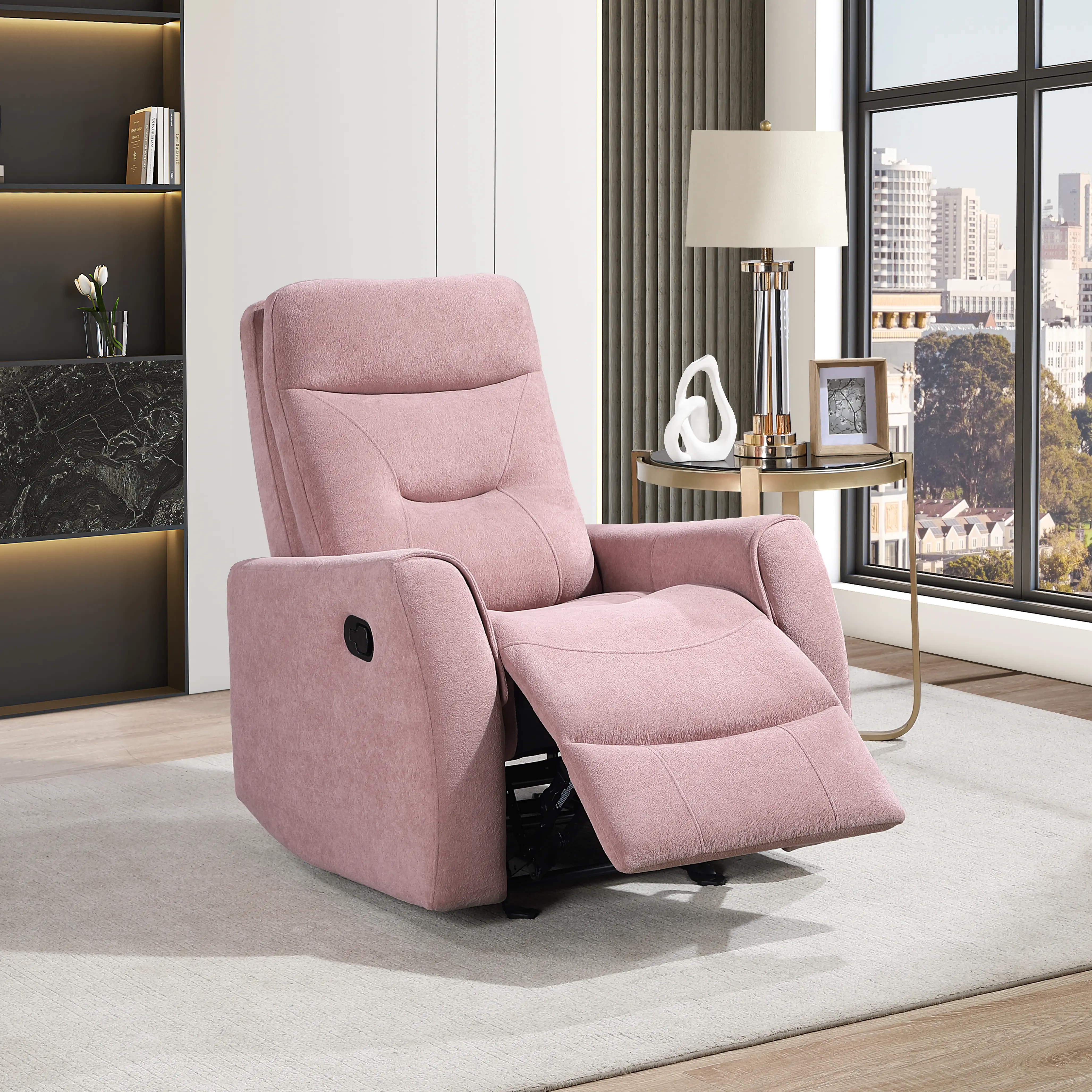 Nokaa Paterson Swivel Recliner Chair Pink Upholstered Single Seat Living Room Furniture Home Theater Seating Comfortable Lounge Chair for Bedroom Reading Nook Multiple Options