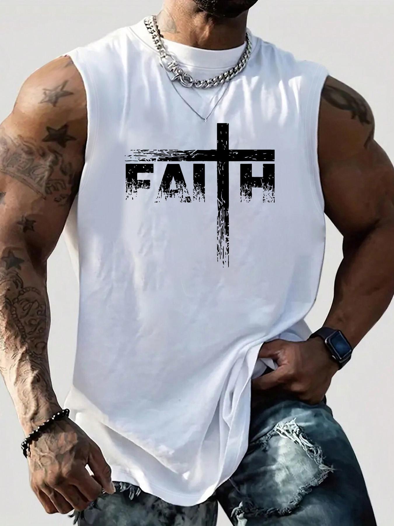 Men's Letter Print Cross Graphic Tank Top, Regular Fit Casual Comfy Sleeveless Breathable Top for Summer, Breathable Sleeveless Tops, Men's Clothes for Daily Wear, Socks