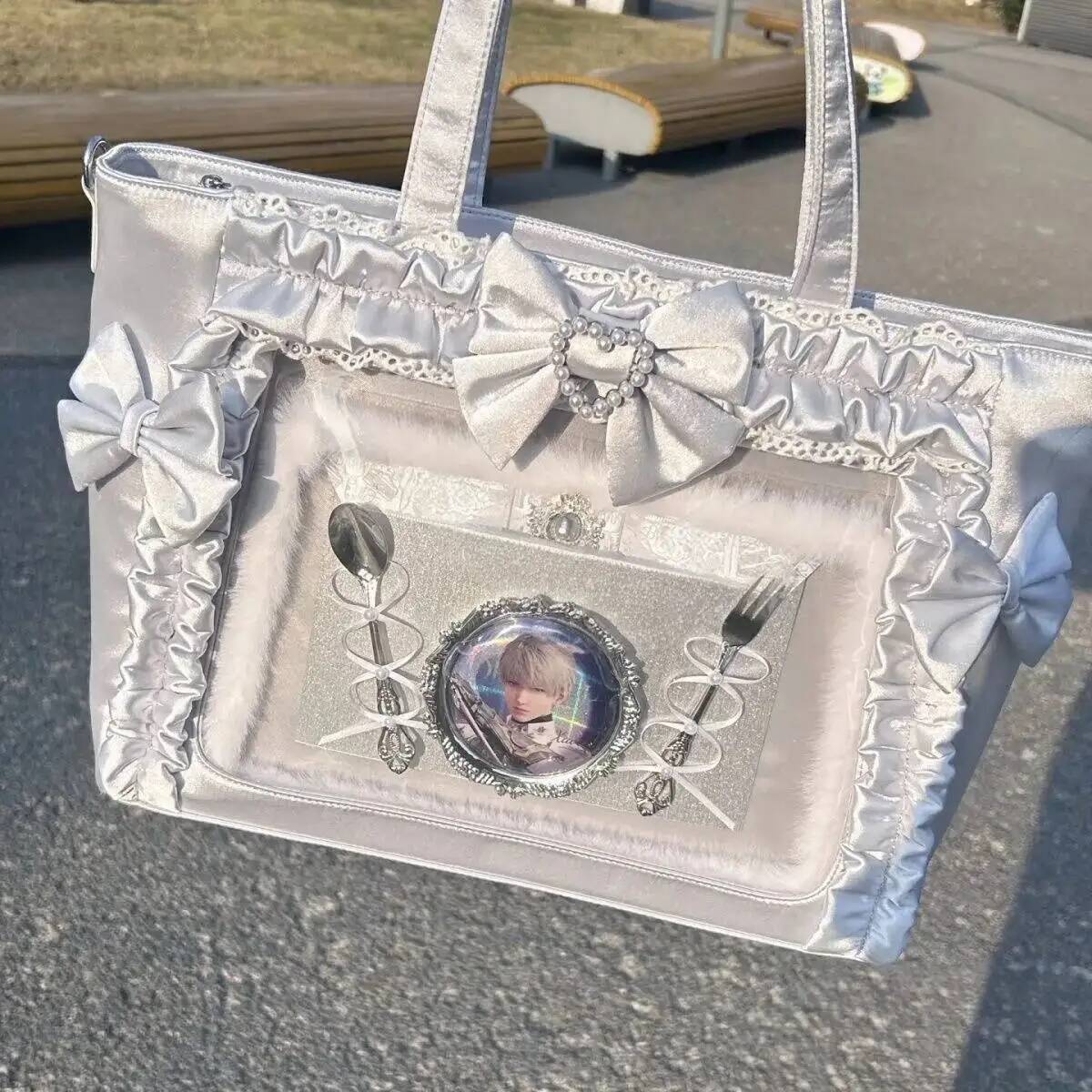 New Y2k Sweet Ita Crossbody Bag Lolita Girl Transparent Tote Bag Women Large Capacity Lace Shoulder Bag Cute DIY Display Handbag
