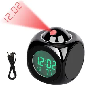 Projection Alarm Clock with LED Time Projection, Digital Clock with Temperature Display, Adjustable Brightness, Silent Operation, Snooze Function for Bedroom