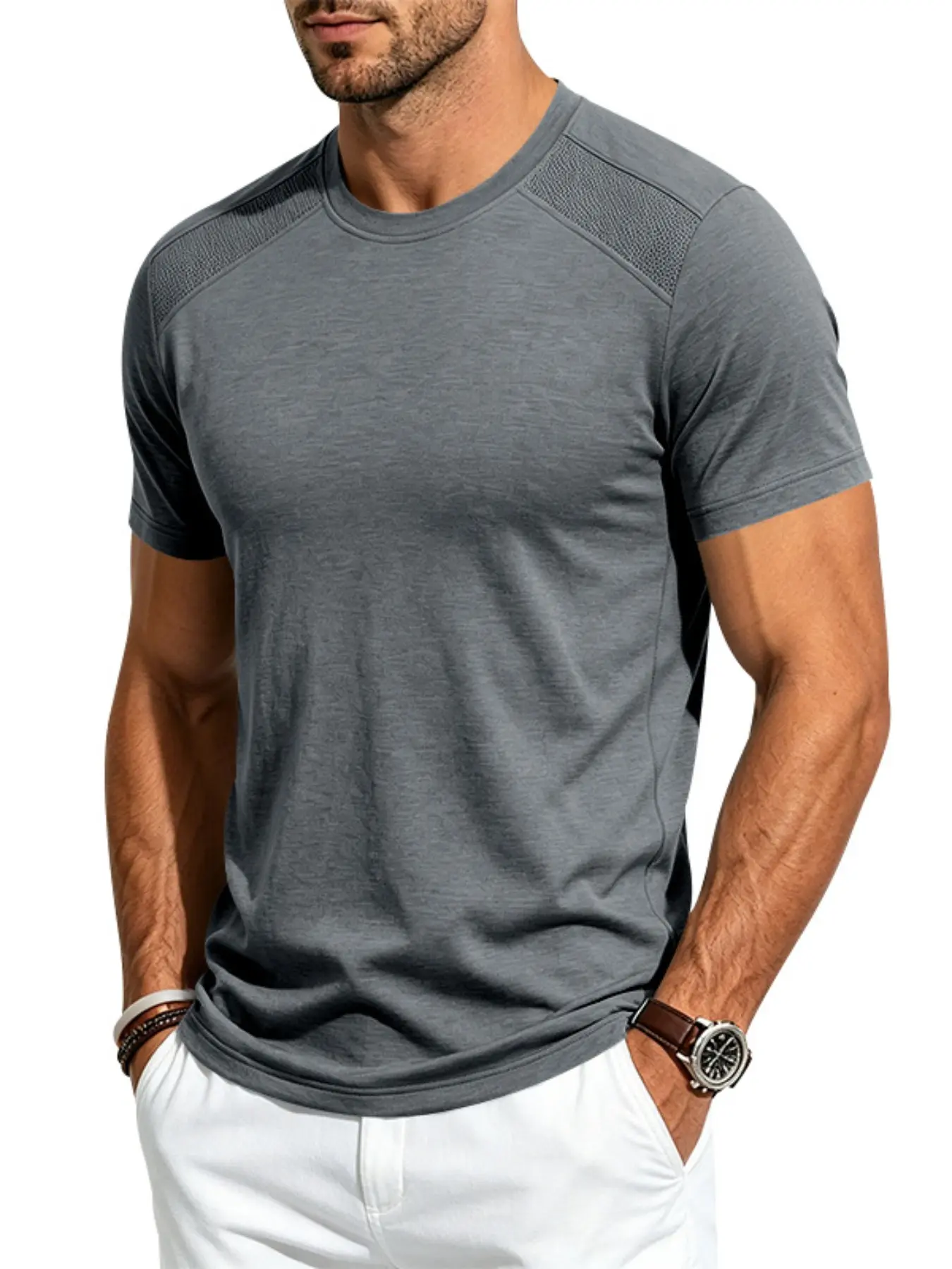 Men's Raglan Short Sleeve Crew Neck T-Shirt, Breathable Mesh Splicing Quick Dry Athletic Running Tee, Slim Fit Solid Color Workout Sports Casual Basic Tops, Fitness Shirts, 10 Colors Available