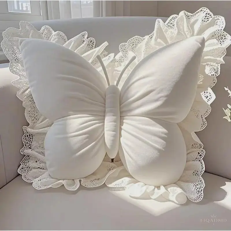 Lace Ruffled Butterfly Shaped Throw Pillow, Soft Velvet Three‑Dimensional Stuffed Cushion, Decorative Aesthetic Sofa Pillow For Bedroom Couch Dorm Wedding Indoor Home Decoration