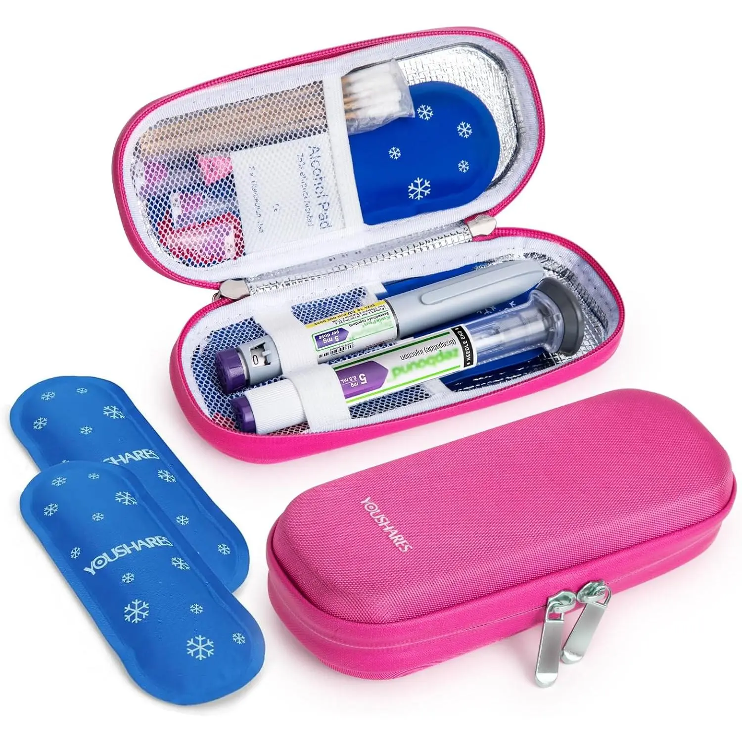 GLP-1 Compact Travel Case for 2 Zepbound, Mounjaro & Insulin Pens, 8.5x3.5x1.8", Includes 2 TSA-Approved Ice Packs, Fits Diabetes Supplies, Medicine Cooling Storage Bag