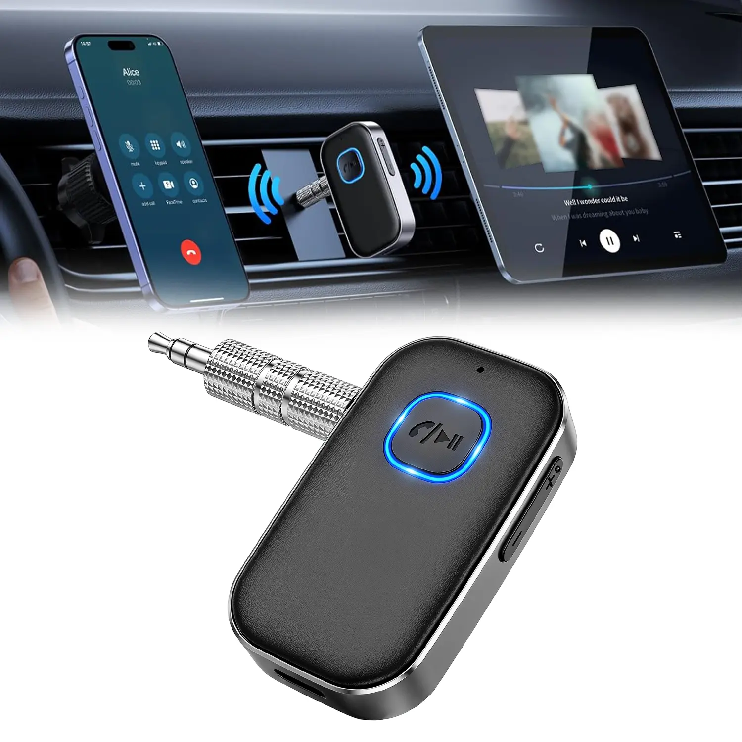 Bluetooth Receiver for Car,3.5mm AUX Bluetooth Car Adapter,Noise Cancelling,Wireless Audio Receiver for Home Stereo/Wired Headphones,Hands-Free Call,16H Battery Life#SummerWins