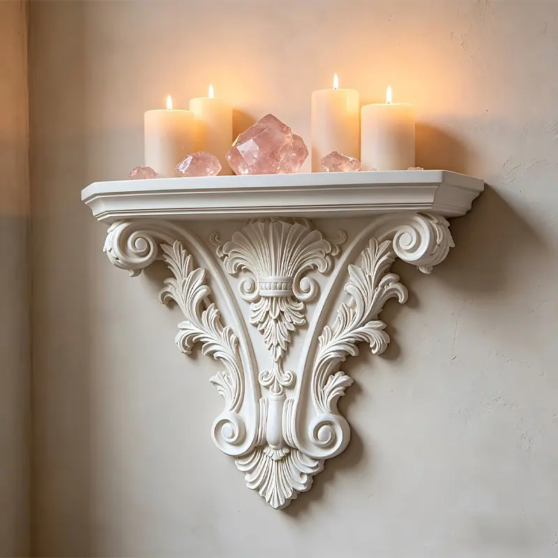 Vintage Gothic Relief Wall Shelf, Dark Theme Wall Organizer, Handmade Candle Display Rack, Rococo Floral Design, Perfect for Home Decor