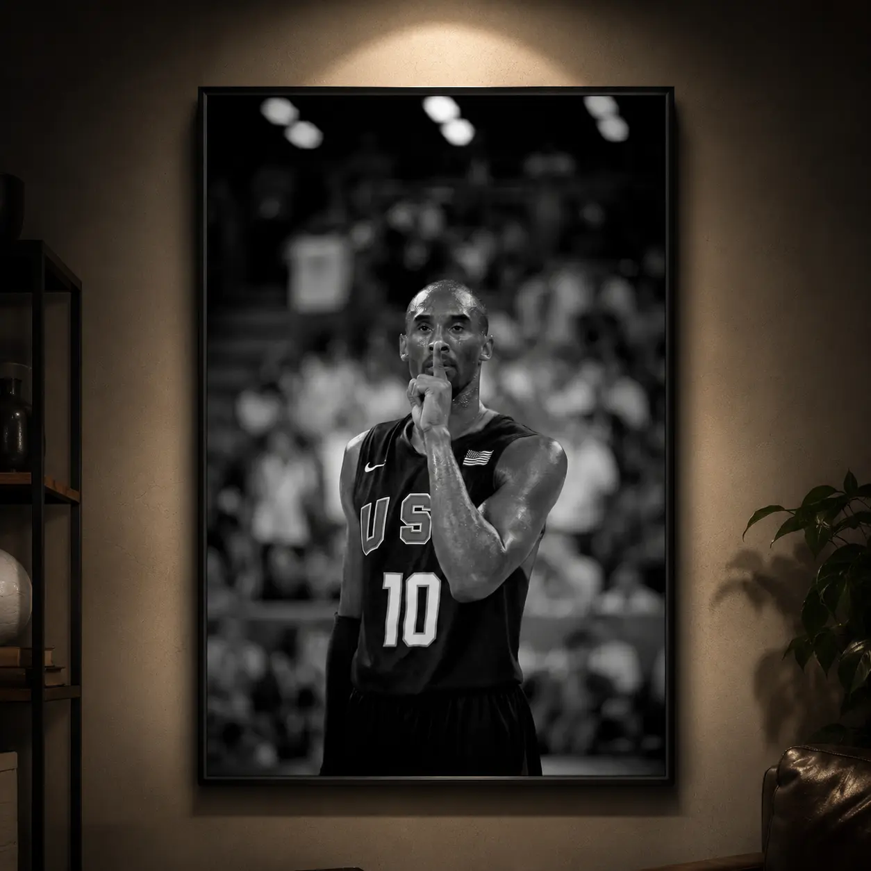 Kobe Bryant Black White Poster Print, Basketball Wall Art Decor, Mamba Mentality Sports Artwork, USA Basketball Photo Poster, Motivational Canvas Print, Sports Decor for Man Cave, Office, Bedroom, Gift for Basketball Fans