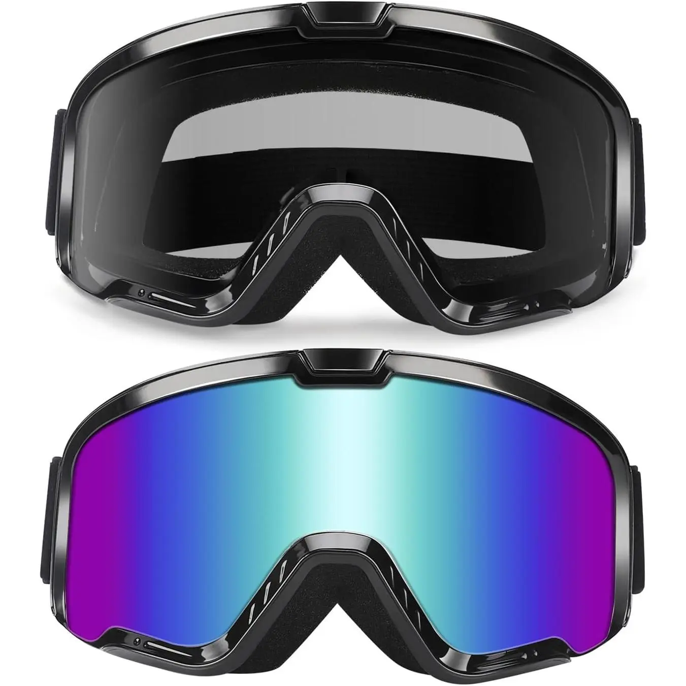 Dirt  ATV Goggles 2 Pack  Gear Motocross Riding Racing MX & MTB Accessories Ski Goggles Windproof Glasses UV400 Protective for Youth Men&Women (Grey+Color)