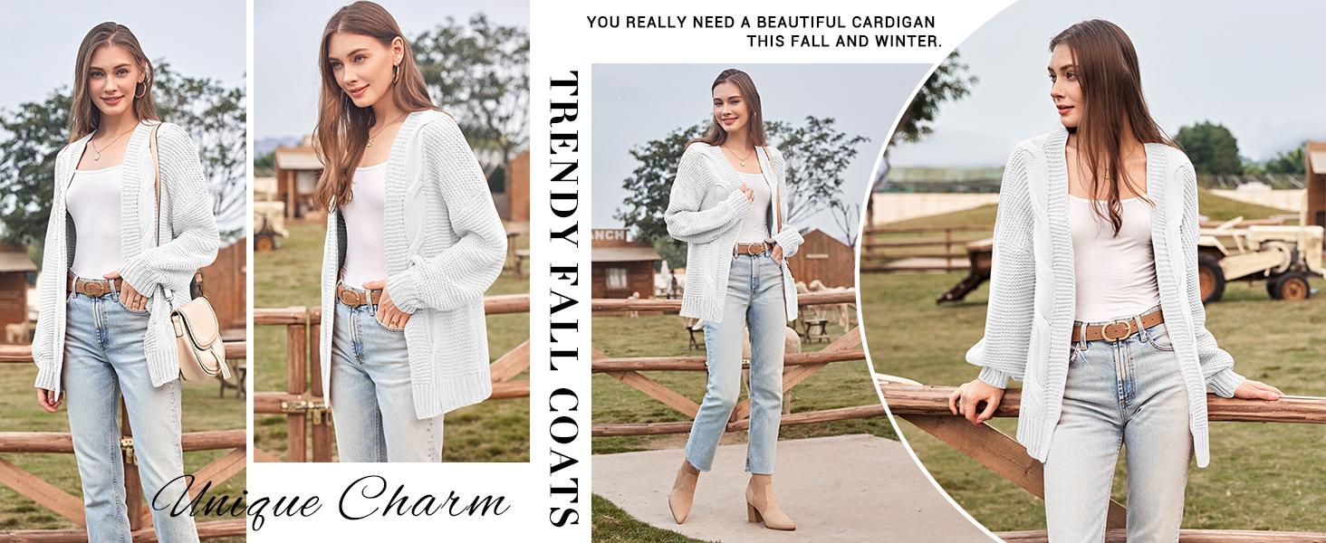 Saodimallsu Women's Open Front Chunky Knit Cardigan Loose Lantern Sleeve Oversized Sweater Coats SpringStatements Saodimallsu Women's Open Front Chunky Knit Cardigan Loose Lantern Sleeve Oversized Sweater Coats SpringStatements