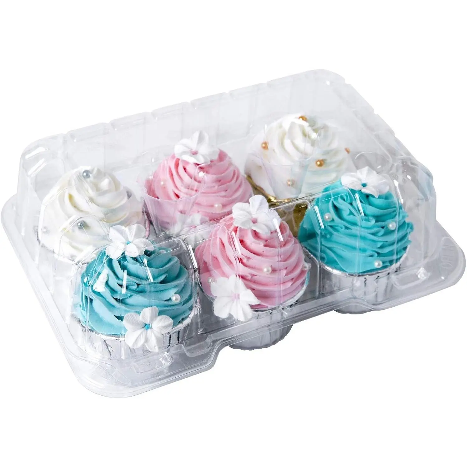 Clear Cupcake Boxes 6 Cavity Holder, Large 6 Compartment Muffin Containers Plastic Cupcake Carrier with Deep Dome 4" High Safe Eco-friendly Material Pack of 15