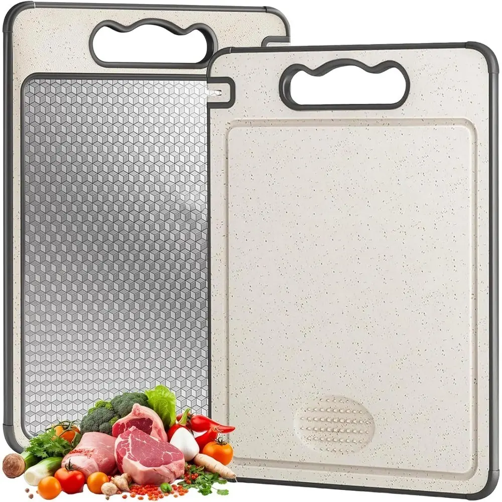 Double-Sided Non-Slip Cutting Board with Sharpener, Wheat Straw Home Use, Antibacterial Mold-Resistant, Vegetable Meat Separator