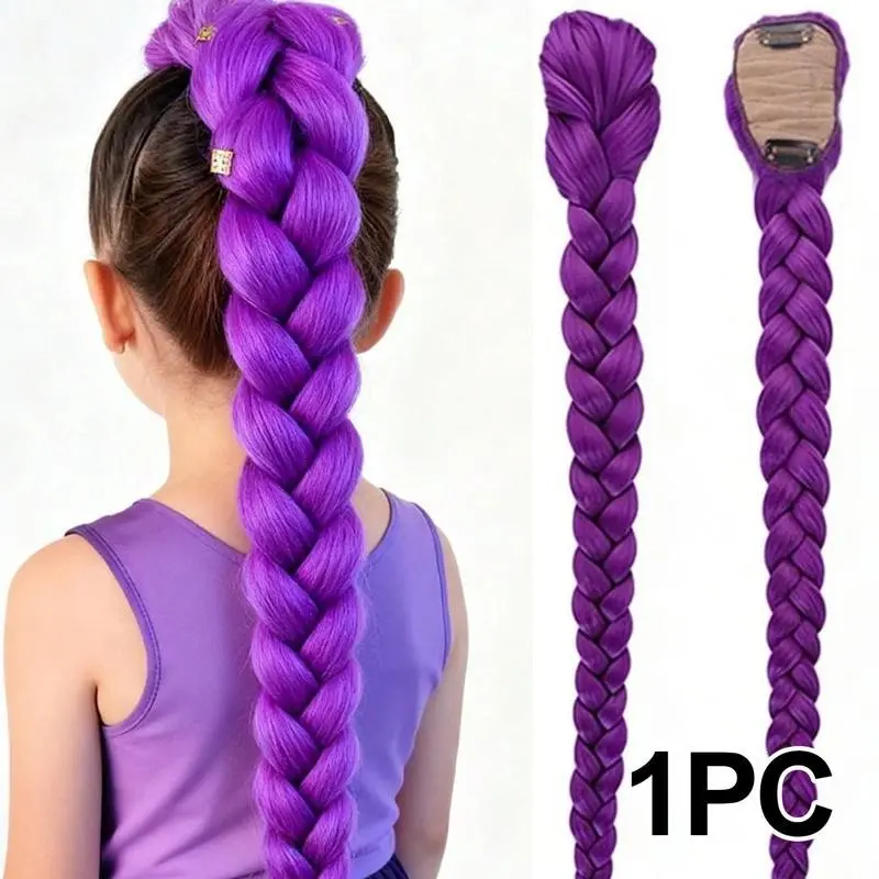 26 Inch Kids Cosplay Wig, Long Yaki Heat Resistant Fluffy Straight Braid Wig, Ponytail Costume Accessory for Children Party Role Play