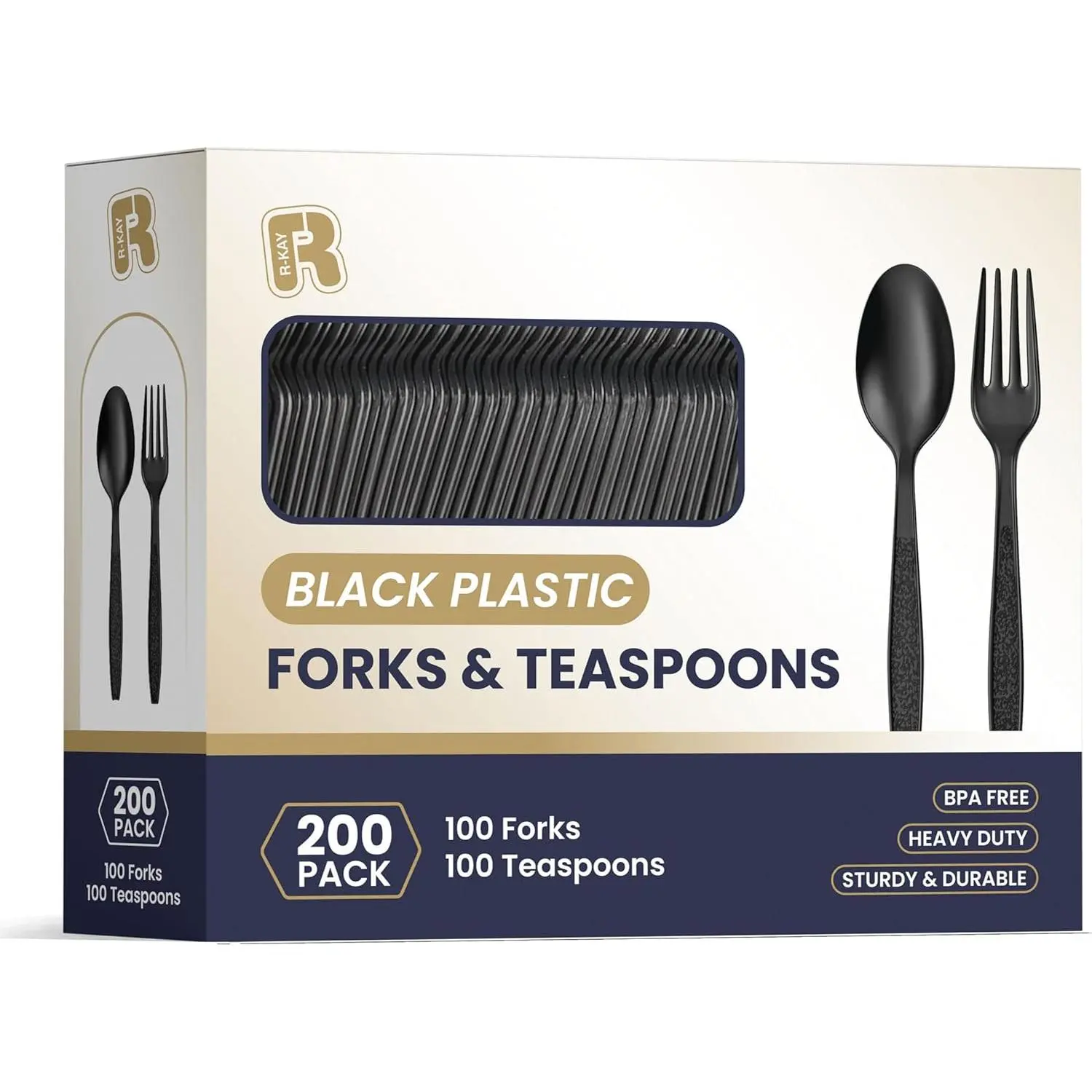 200 Count Black Plastic Silverware Heavy Duty - Black Plastic Forks And Spoons Set -  Plastic Utensils Set - Heat Resistance Cutlery For All Occasions