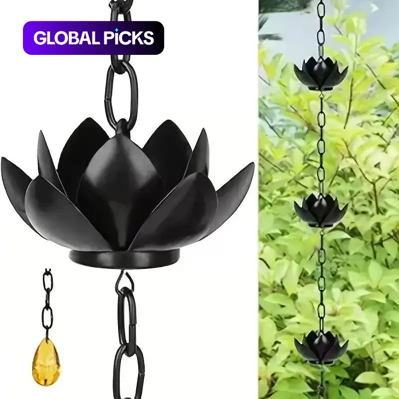Lotus Rain Chain Outdoor Garden Decor, Garden Accessories, Aesthetic New Lotus Rain Chain for Courtyard Hanging Decoration, Drainage Art Craft for Balcony and Garden #GLOBAL PICKS