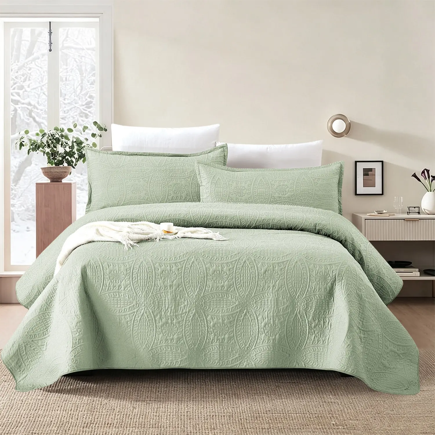 3pcs Quilt Set, Bedspreads Coverlets, incude 2 pllowcases, Lightweight Microfiber Bedspread, Moder Style Coin Patter Coverlet, Soft And Skin-Friendly Quilt, Anti-Allergy And Machine Washable, Suitable For School Dormitories, All Season Quilt