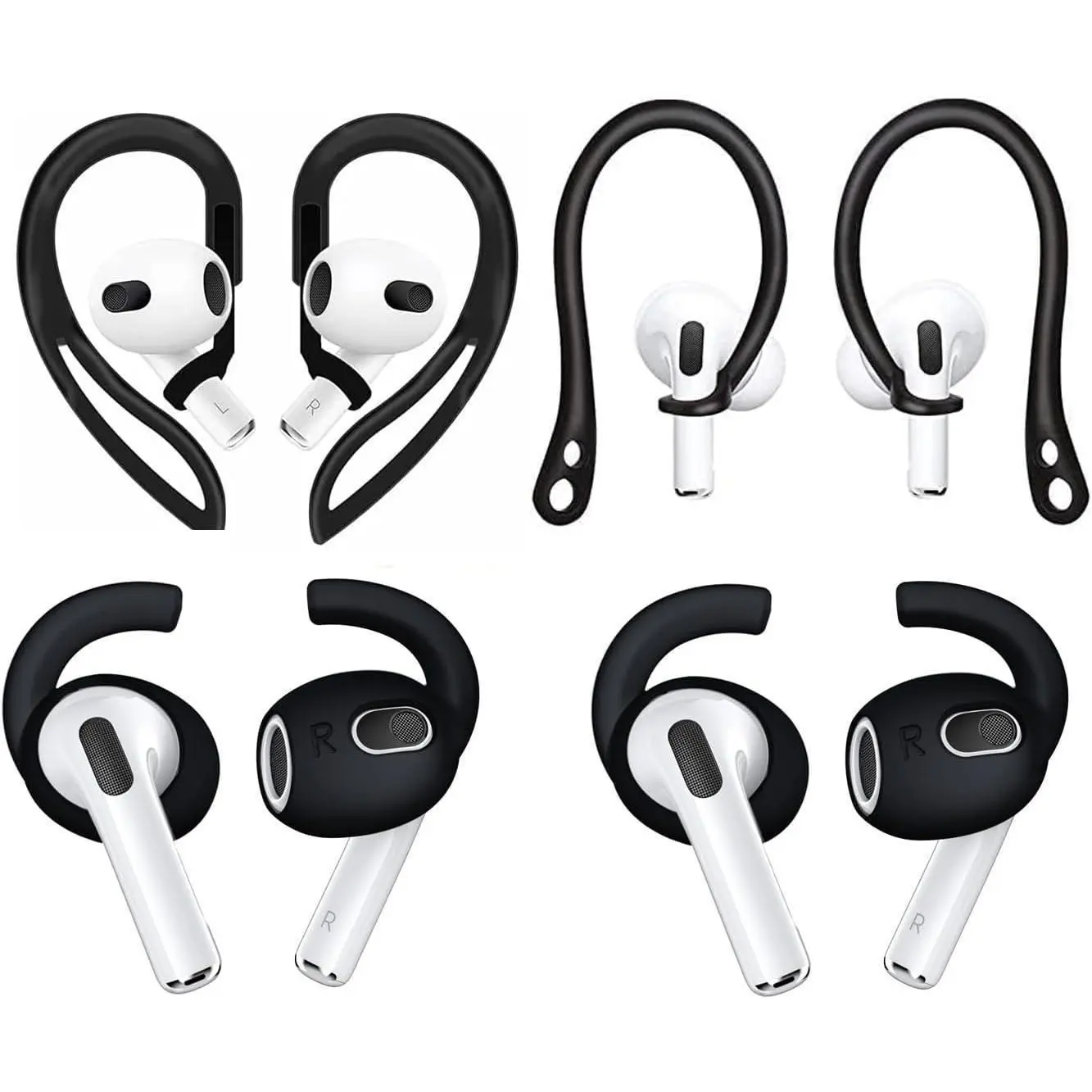 Ear Hooks, Compatible with AirPods 3 3rd Gen, 1 Pair Anti-Slip Adjustable Soft TPU Earhook, 2 Pairs Silicon Ear Tips Hook, 1 Pair Silicon Ear Hook, Compatible with AirPods 3, 1ch+1h+2s, Black