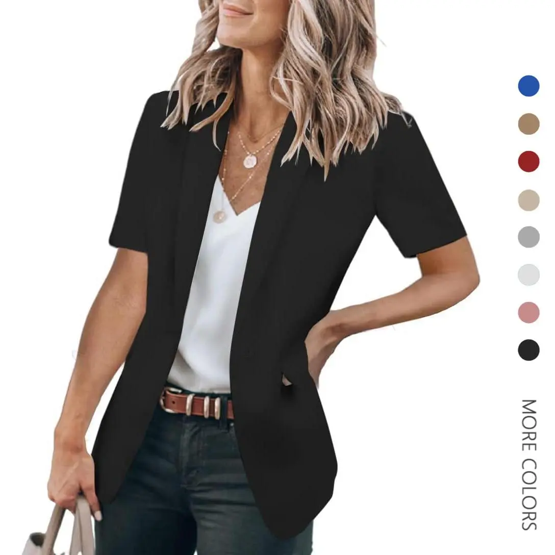 Women's Short Sleeve Blazer, Lightweight Business Style Jacket with Single Button, Casual Corporate Attire for Work and Blazer Outfits, Shortsleeve