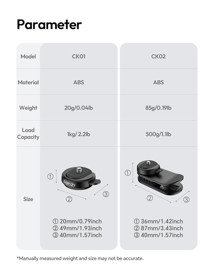 ULANZI CK02 Cka Quick Release Camera Backpack Mount Clip,CK01 Magnetic Mount Stand for DJI Osmo Pocket 4/3 Accessories, with Standard 1/4" Thread for Action Cameras Pocket 3 Expansion Adapter