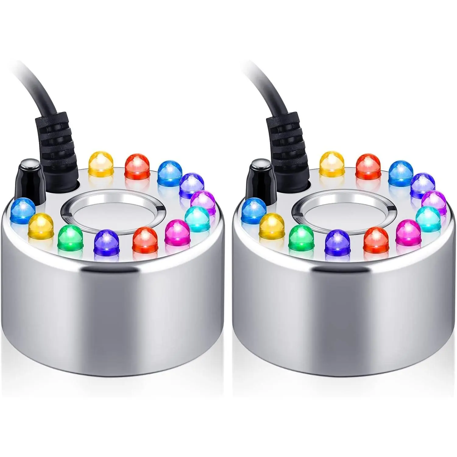 2 Pcs Mist Maker Fogger Small Ultrasonic Fog Machine Fountain Halloween Cauldron Mister Fogger Water Garden Pond Foggers Air Humidifier with 12 LED Light Flashes for Party(Light, Alloy)